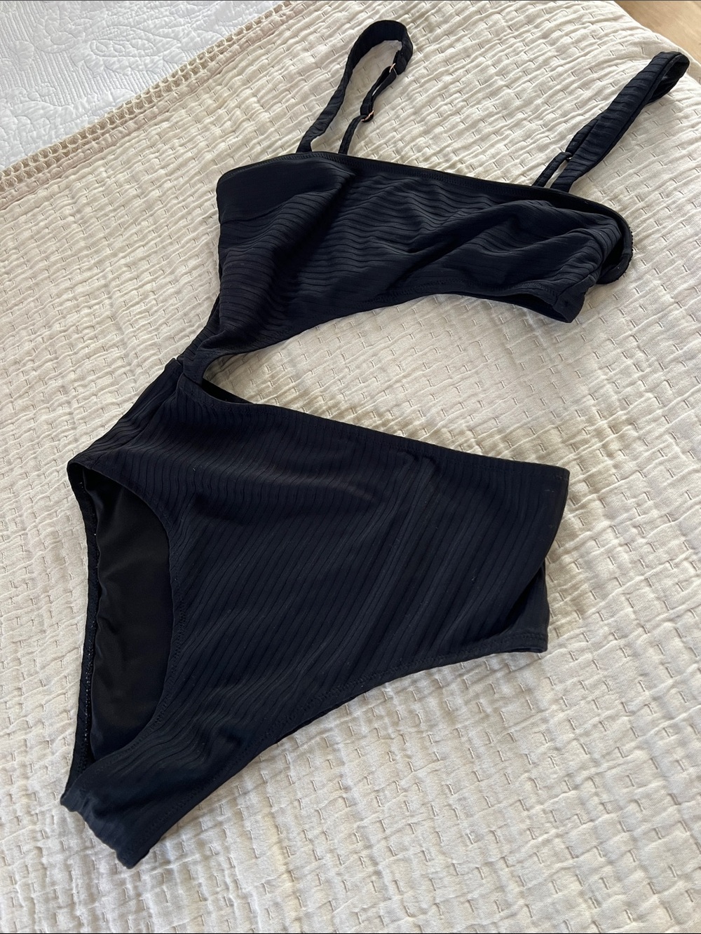 Shade & Shore Black Asymmetric Cutout One-Piece Swimsuit